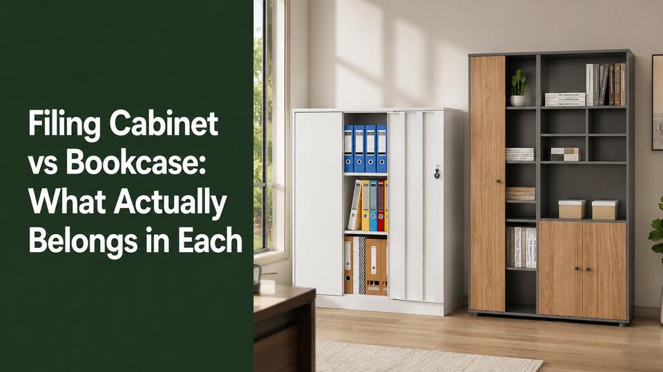 Filing cabinet and bookcase comparison in a professional office