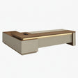 Walnut L-Shaped Executive Desk with Power and Storage