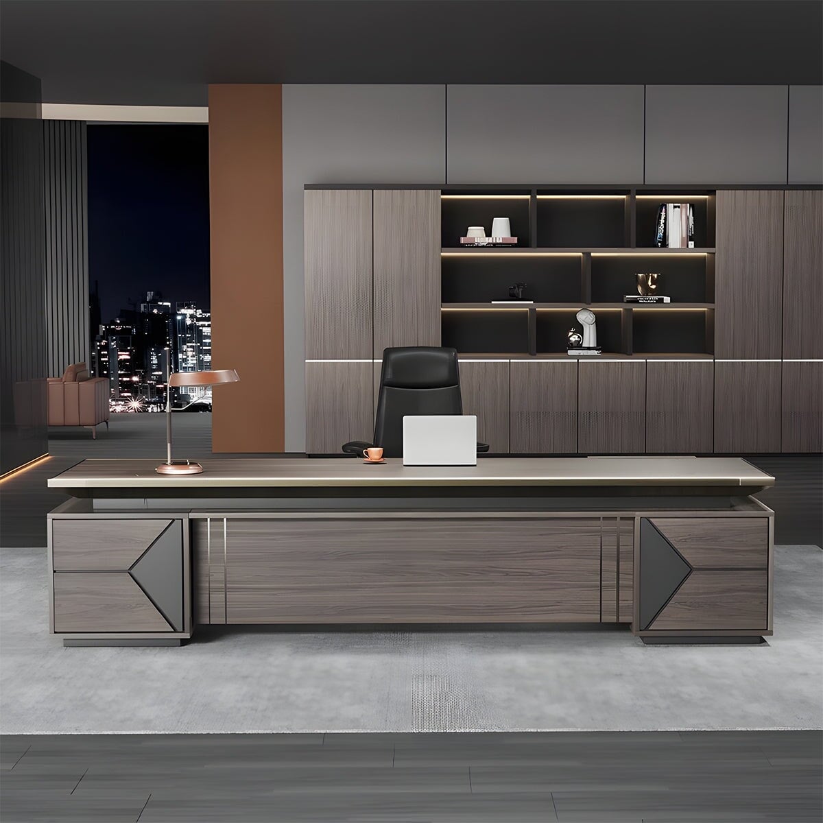 Gray Oak Executive Desk with Lockable Storage - LBZ-C025 - product image 1 Main image