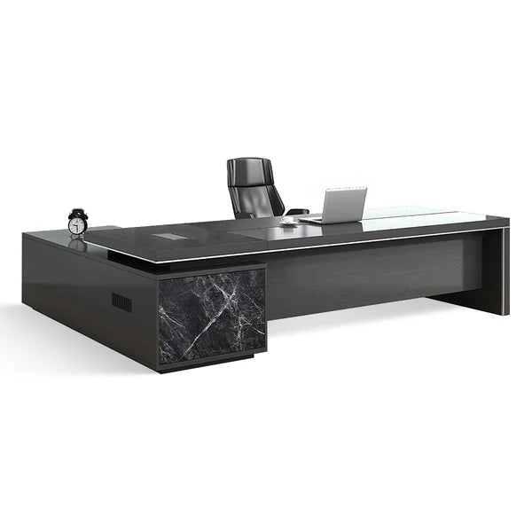 Black Marble Modern L-Shaped Executive Desk | Kaguyasu Image secondaire du produit