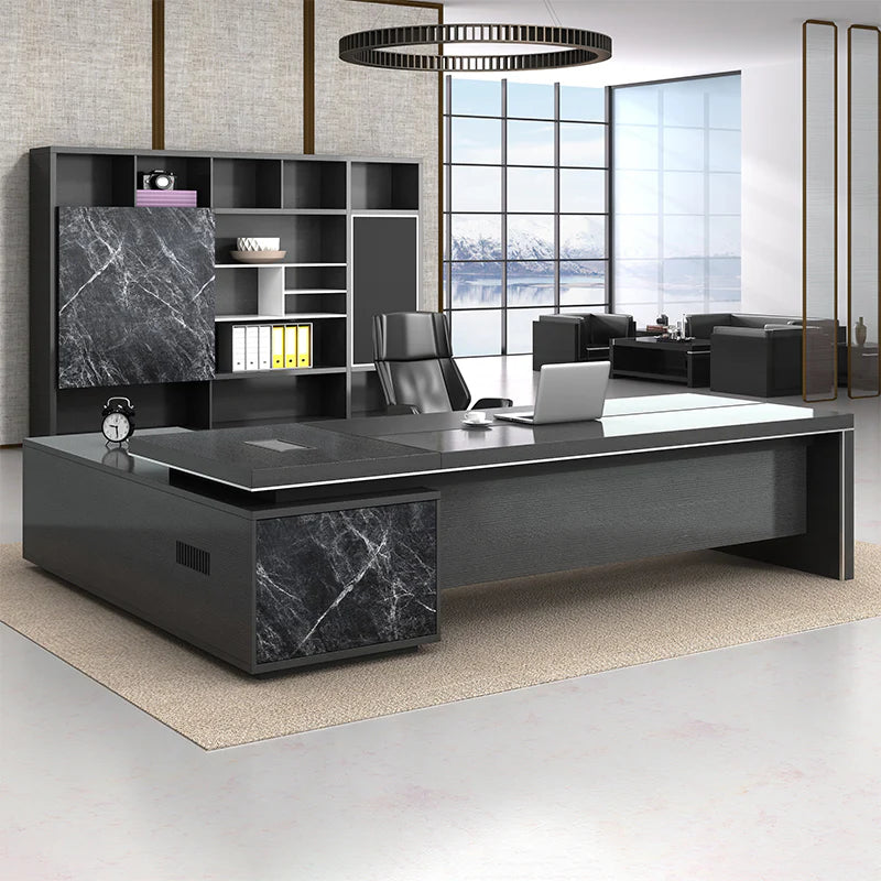 black marble modern l shaped executive desk kaguyasuLBZ 2135 main images 12 Image principale du produit