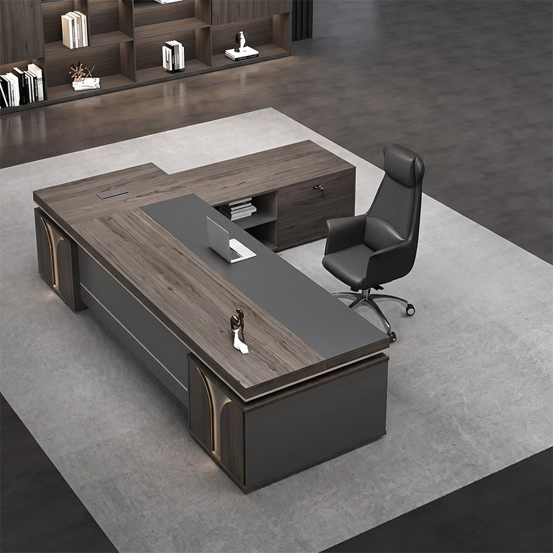 detailed image gray l shaped executive desk with side cabinet dial lock LBZ M024 2
