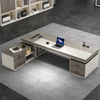 Bureau de direction d'angle en chêne gris avec armoires latérales