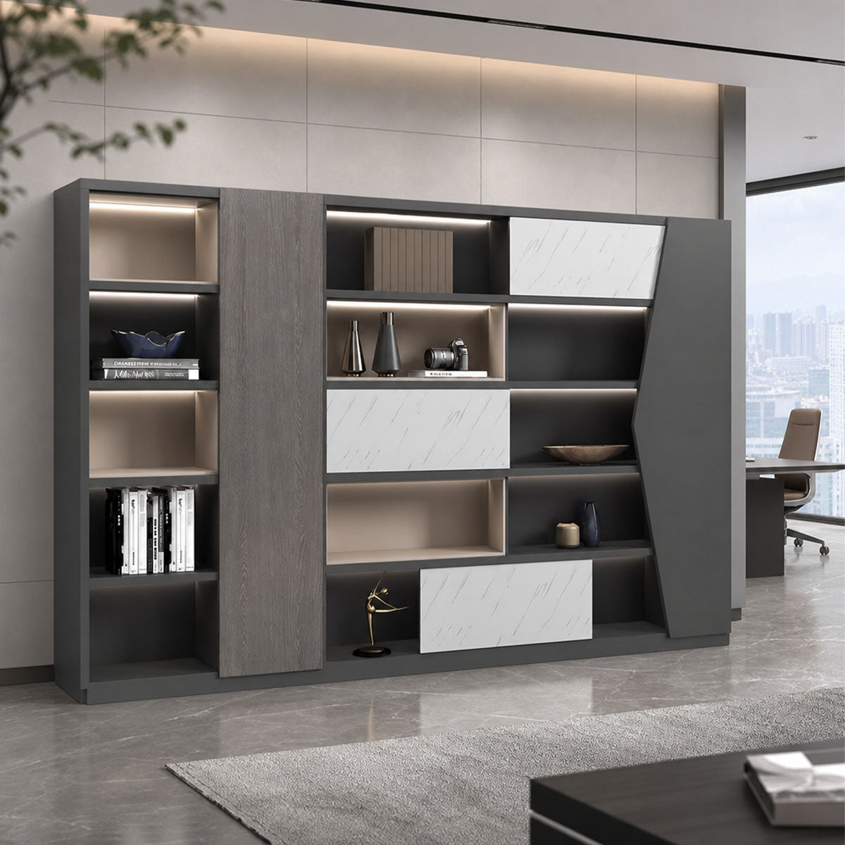 executive wooden bookcase cabinets and display cabinets kaguyasuLBG K039 main images Image principale du produit