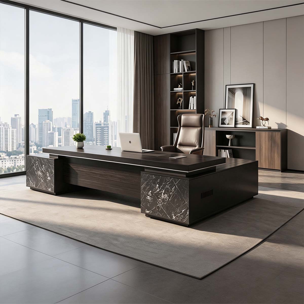 l shaped executive desk dark wood desk with storage kaguyasuLBZ 701 detailed images 16 Image principale du produit