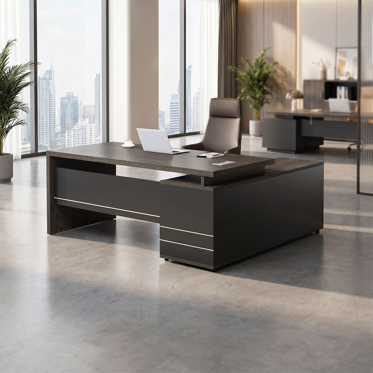 l shaped executive desk fluted wood office desk kaguyasuLBZ M080 main images 1 Image principale du produit