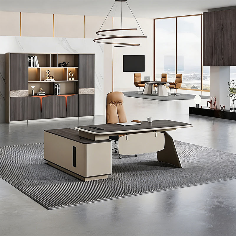 L-Shaped Office Desk | Two-Tone Executive Desk with Storage | Kaguyasu Image secondaire du produit