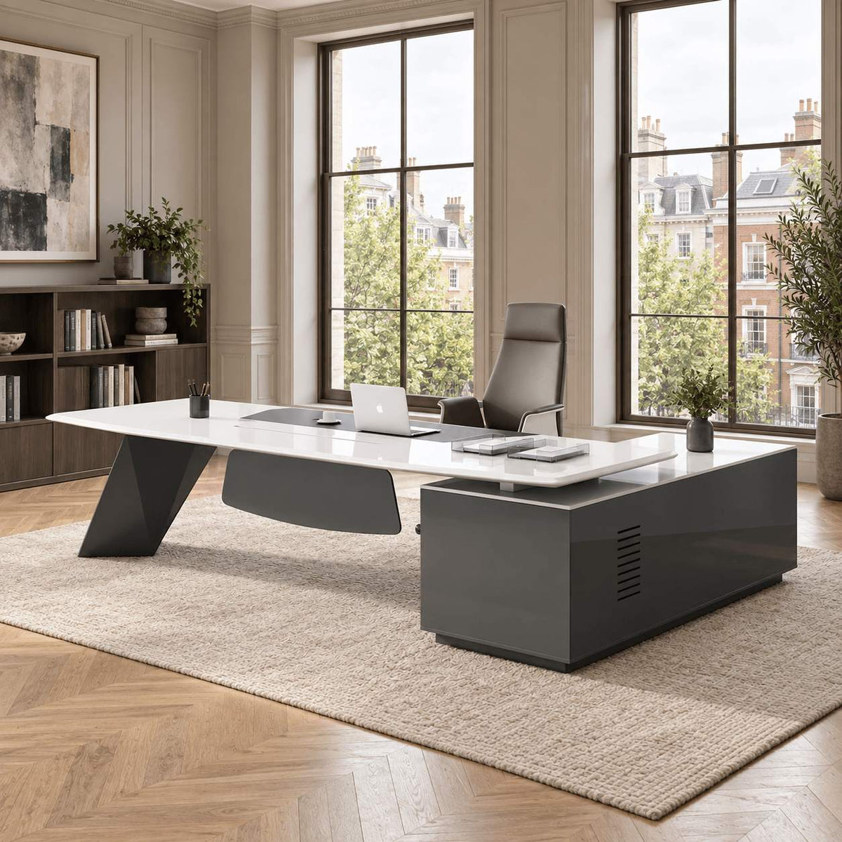 luxury_executive_desk_high_gloss_l-shaped_desk_kaguyasu LBZ-2150_main_images Image principale du produit
