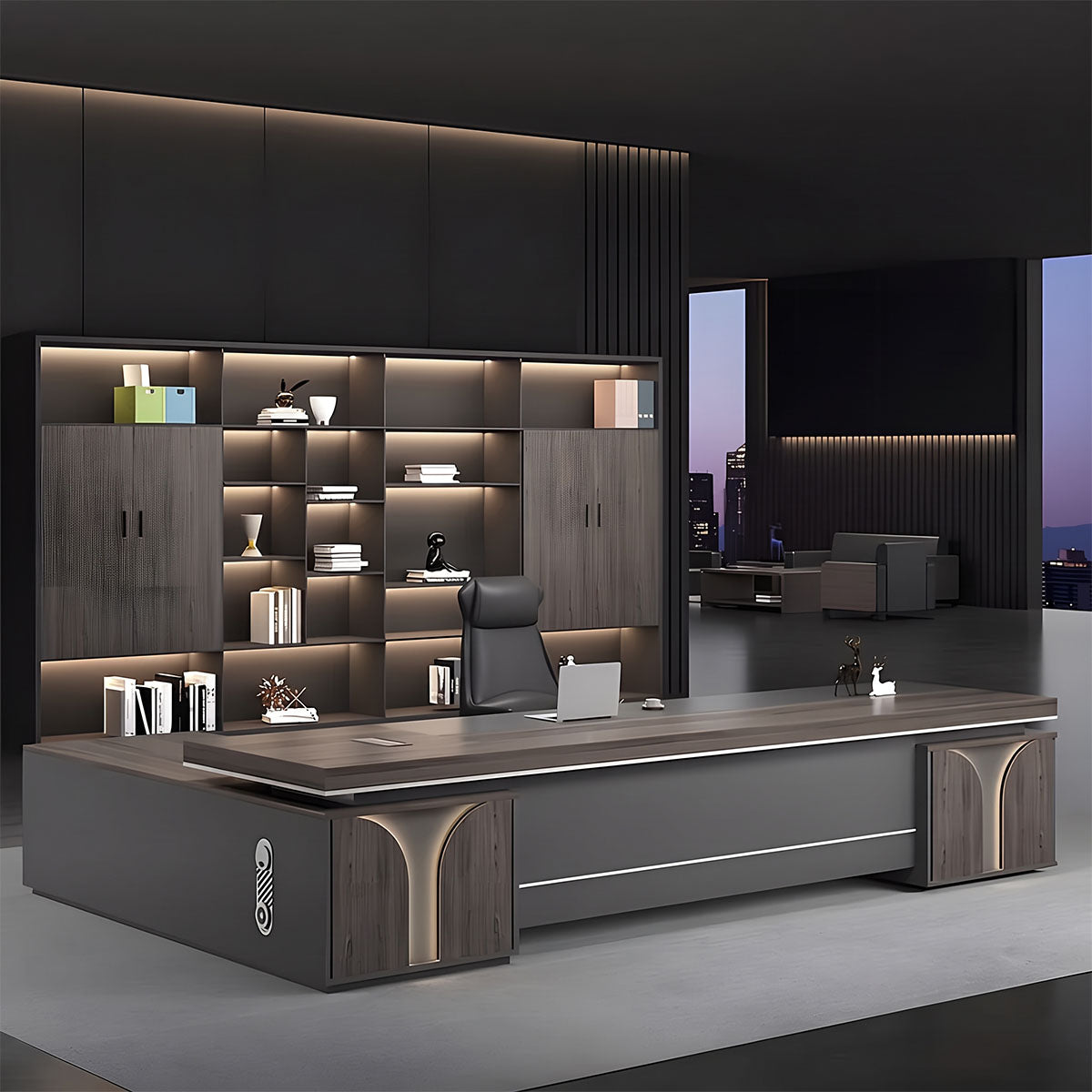 main image gray l shaped executive desk with side cabinet dial lock LBZ M024 1