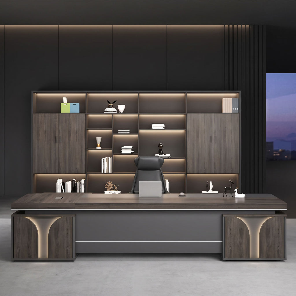 main image gray l shaped executive desk with side cabinet dial lock LBZ M024 2
