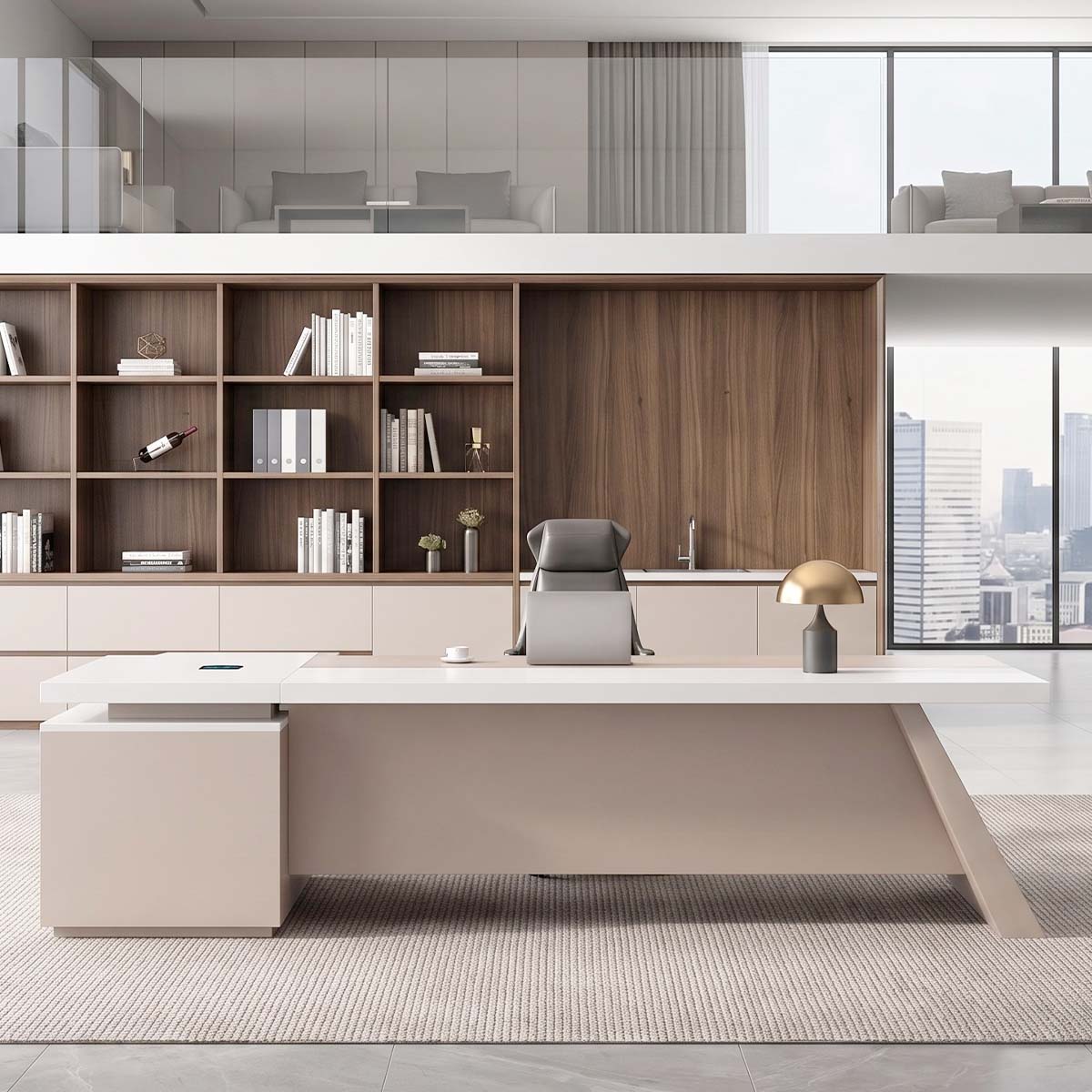 L-Shaped Executive Desk with Side Cabinet