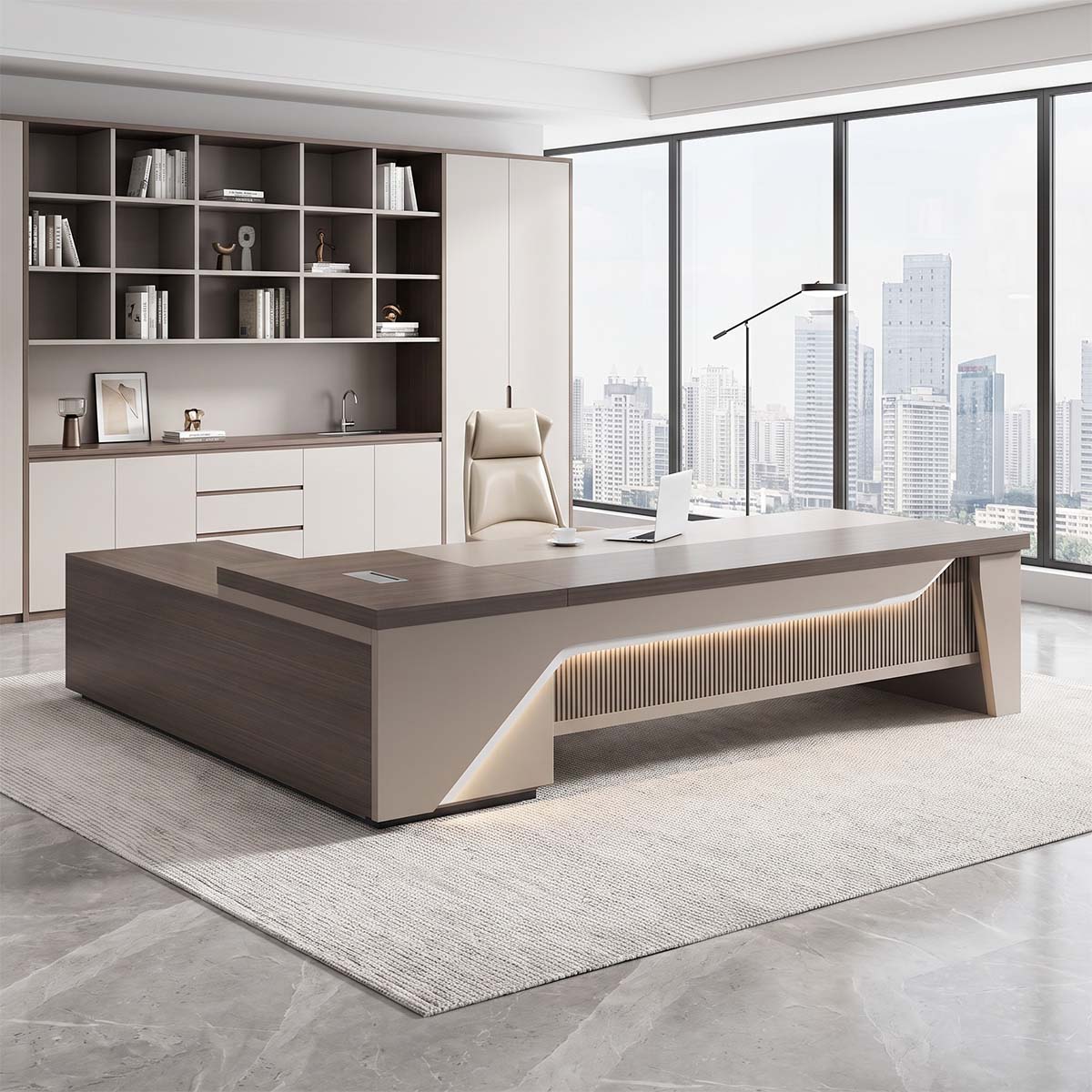 L-Shaped Executive Desk with Side Cabinet & Dial Lock