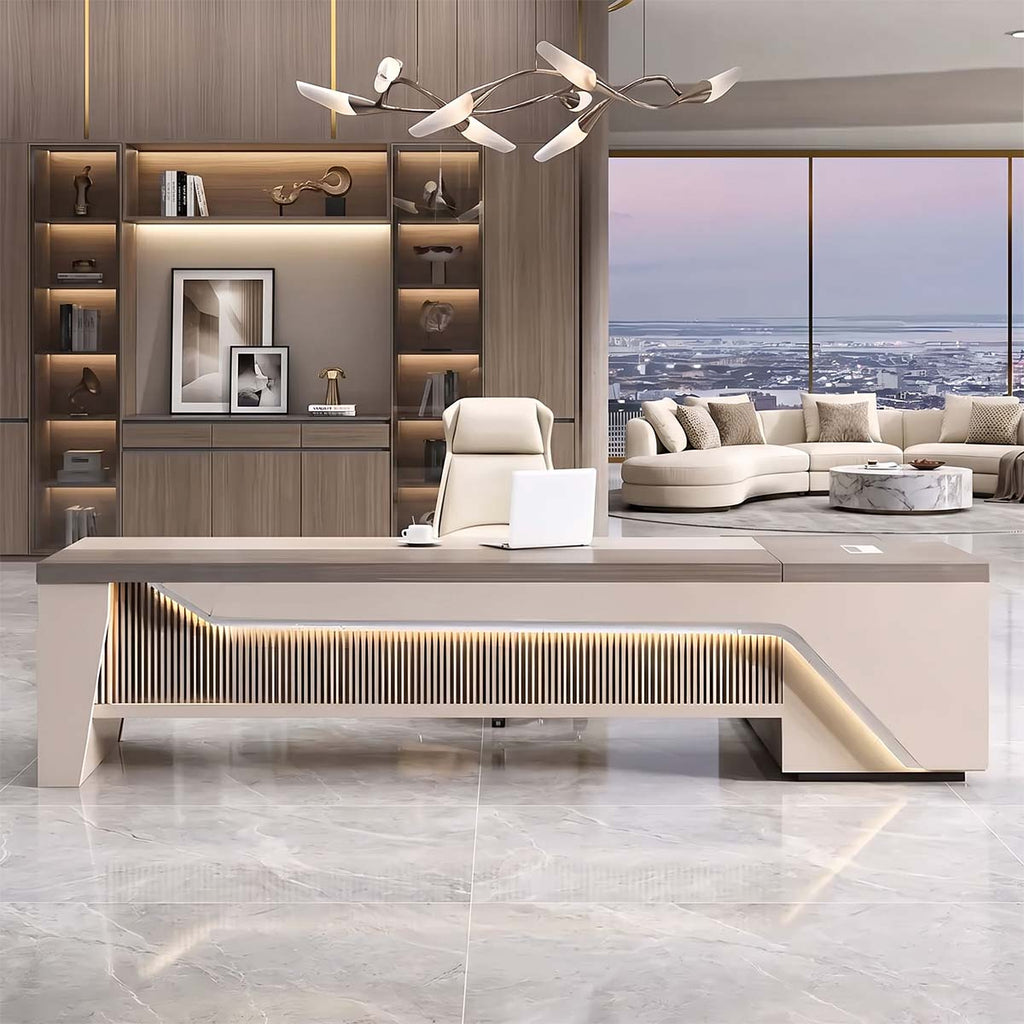 L-Shaped Executive Desk with Side Cabinet & Dial Lock