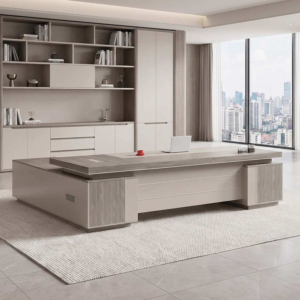 main image luxurious l shaped executive table with power outlet side cabinet LBZ M070 1