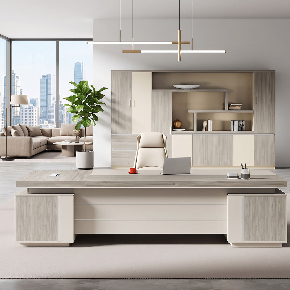 main image luxurious l shaped executive table with power outlet side cabinet LBZ M070 2 Main image