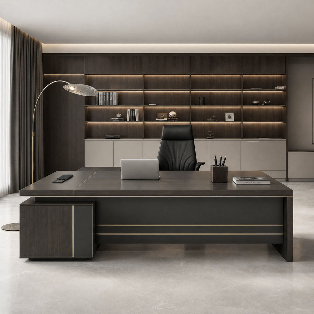 main image modern l shaped executive desk with power outlet side cabinet LBZ 605