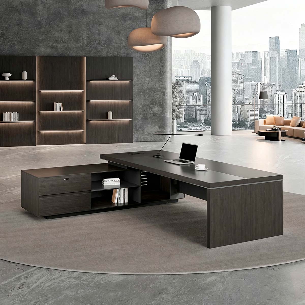 main image modern l shaped executive desk with power outlet side cabinet LBZ 605 1