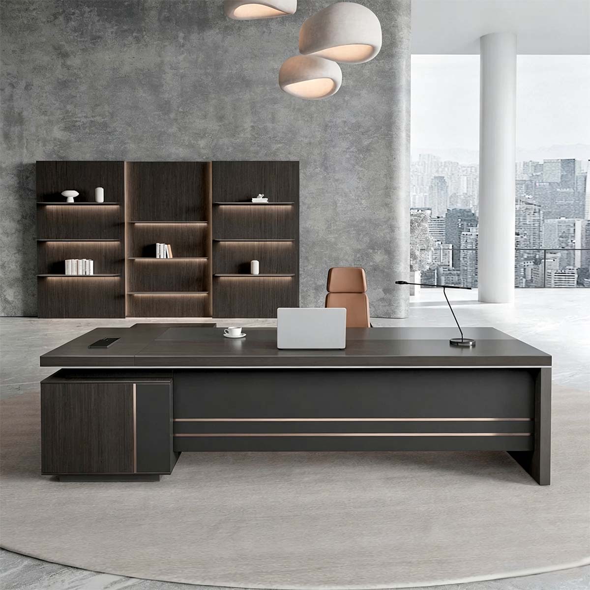main image modern l shaped executive desk with power outlet side cabinet LBZ 605 2