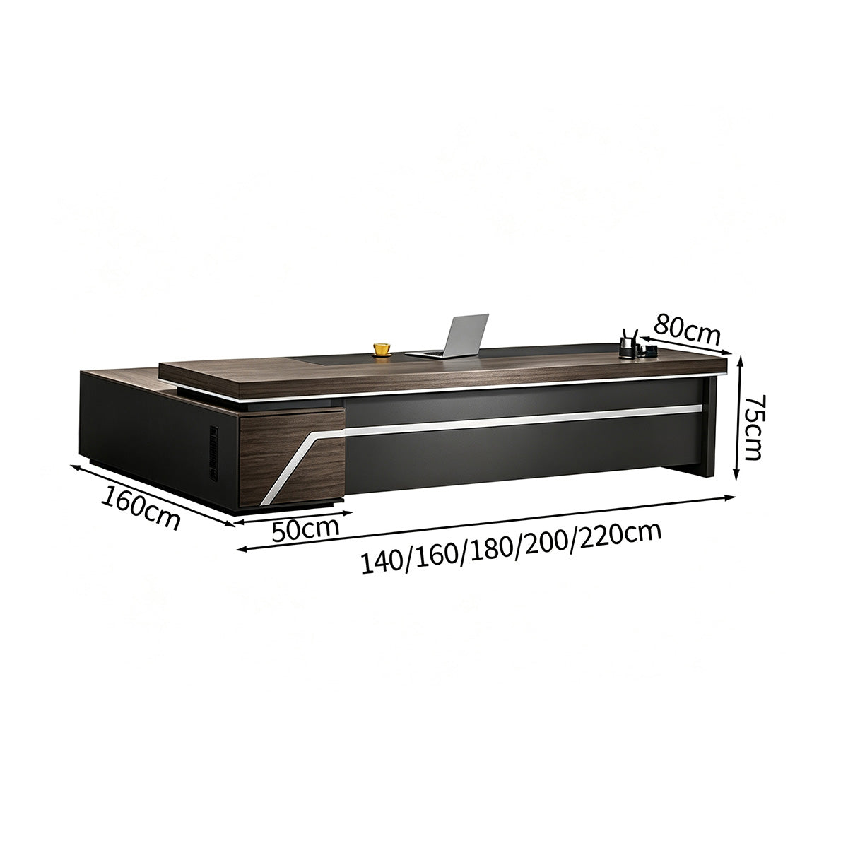 Multifunctional President Desk with Power Outlet & PC Ventilation