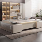 Wood-Grain Executive Desk with Side Cabinet