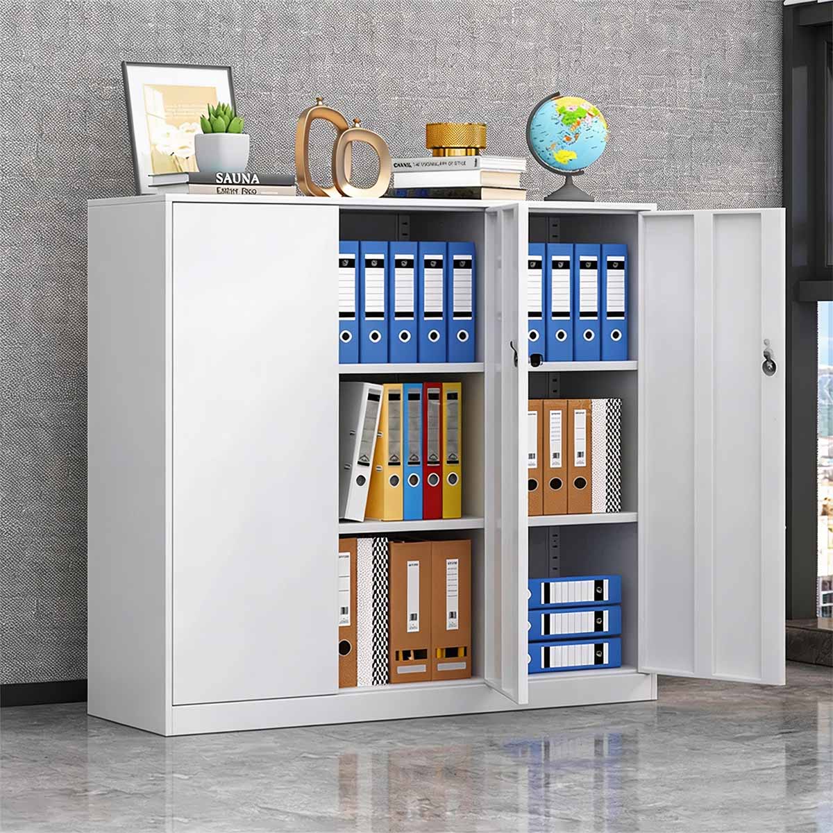 minimalist bookshelf unit white steel cupboard display kaguyasu CWG C080 main image Image principale du produit