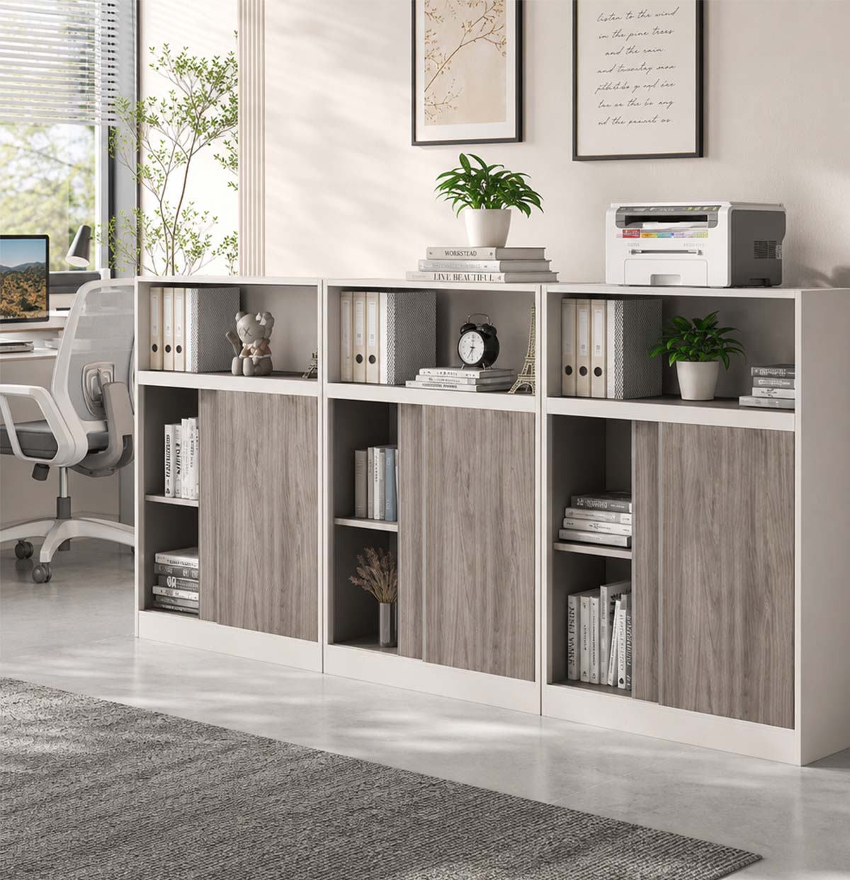 sleek grey bookcase eco friendly shelves with wood kaguyasuCWG m 034 main images 1
