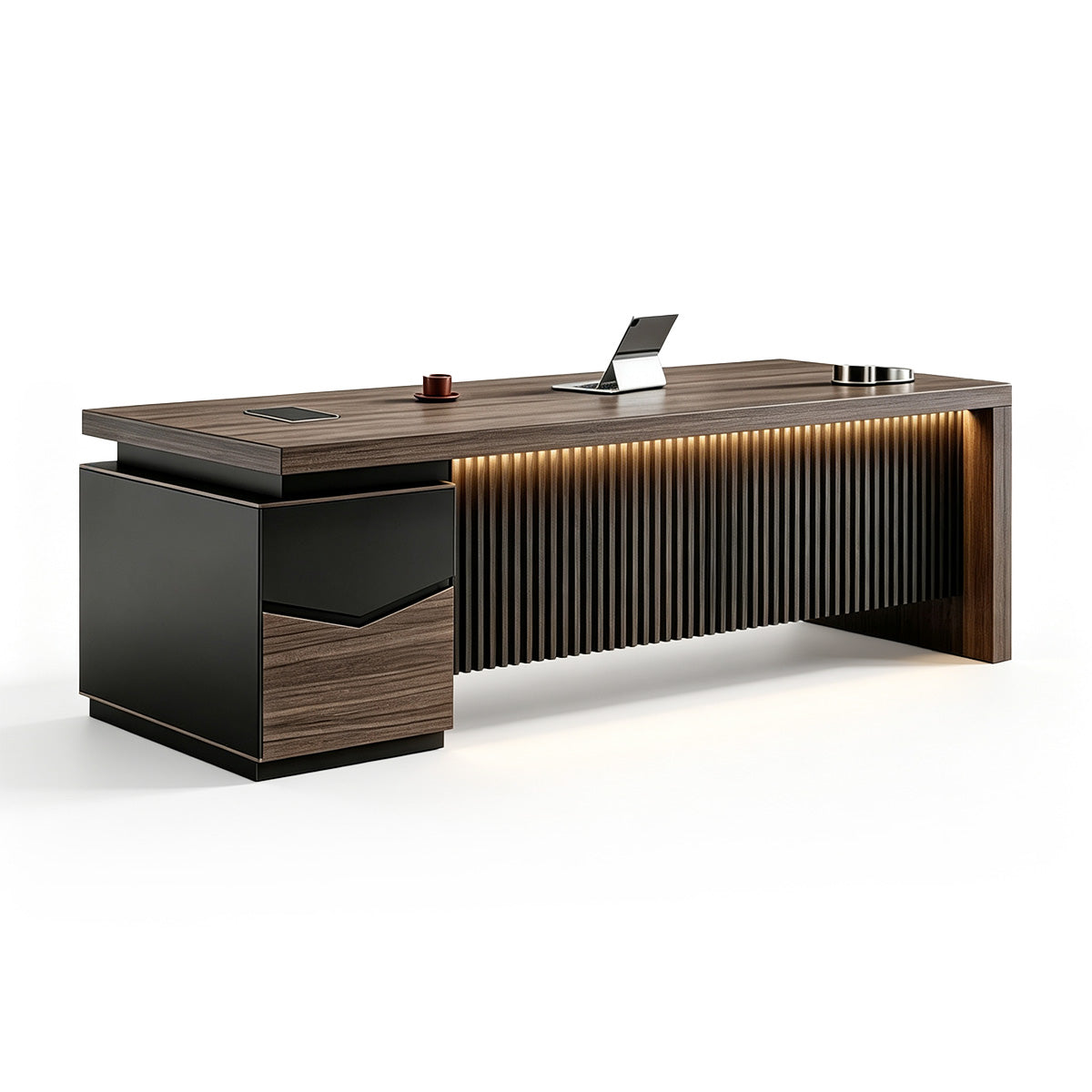 Bureau en Noyer - Bureau de Direction avec Crédence Image secondaire du produit