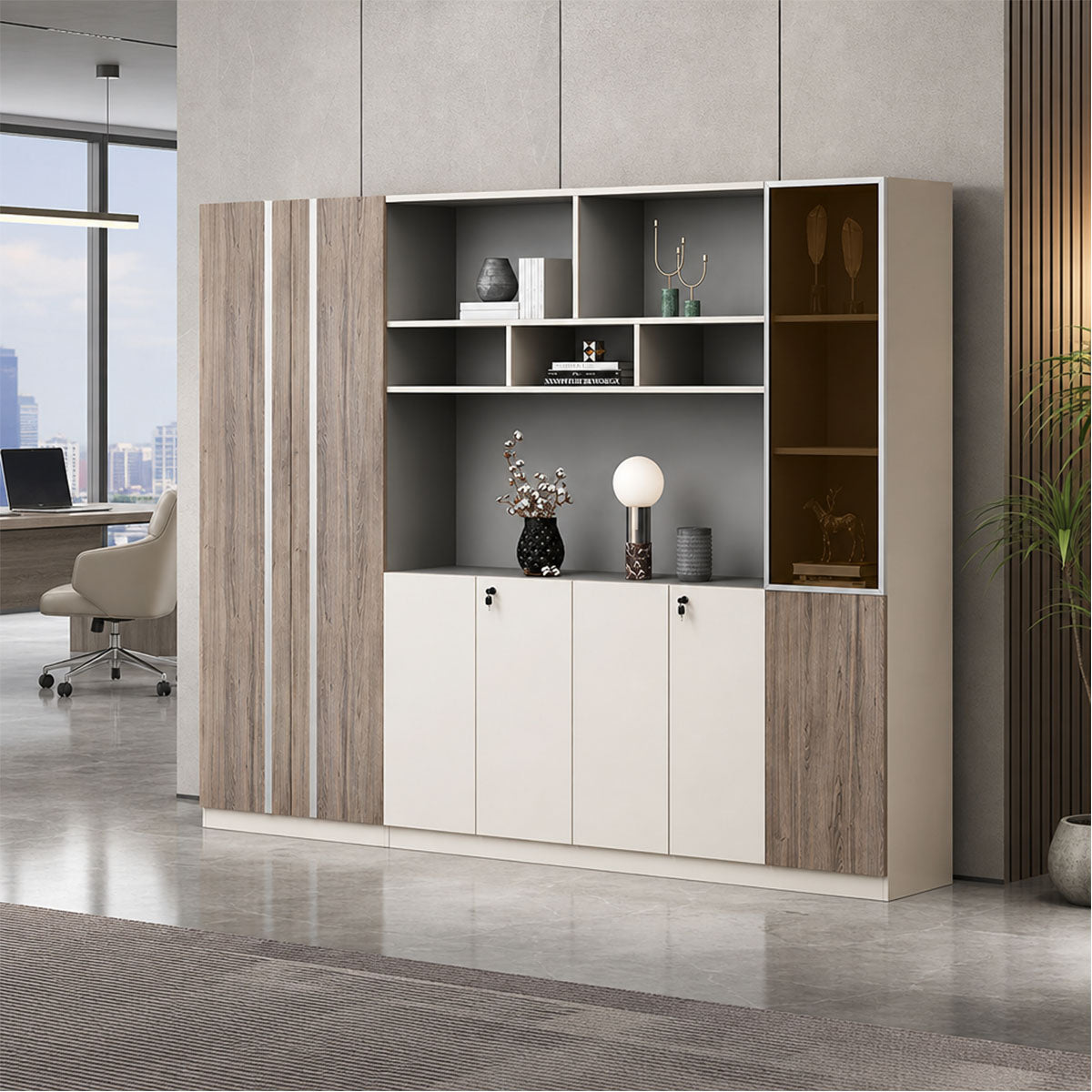 walnut executive bookcase professional cupboard display kaguyasuLBG K008 main images 2