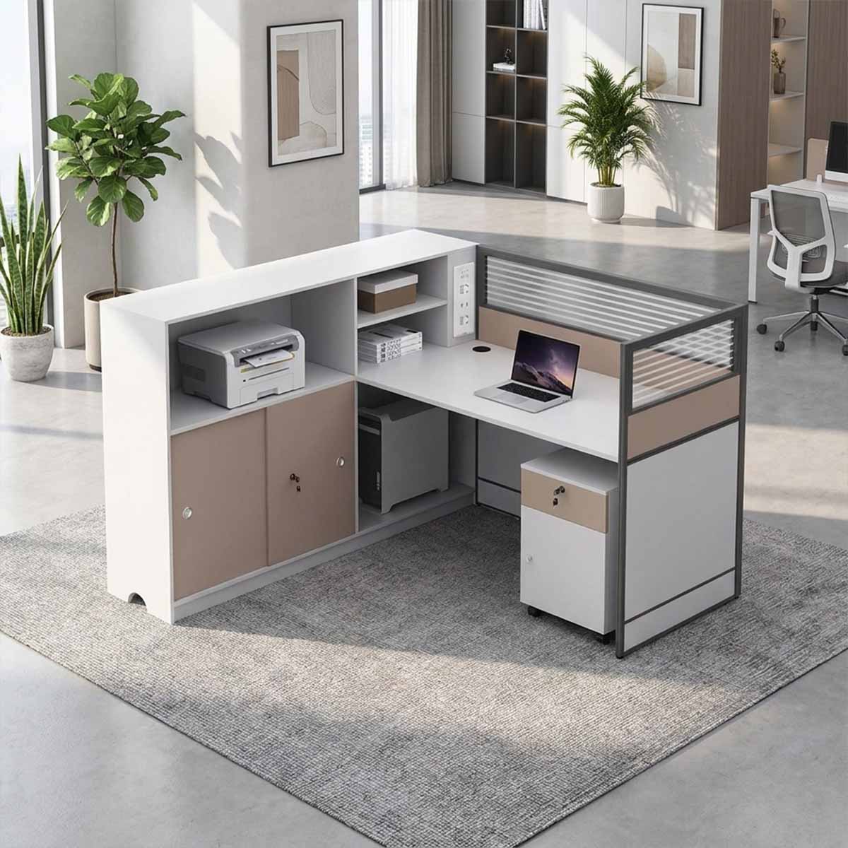 white desk with drawers white l shaped desk kaguyasuBGZ M002 main images 1 Image principale du produit