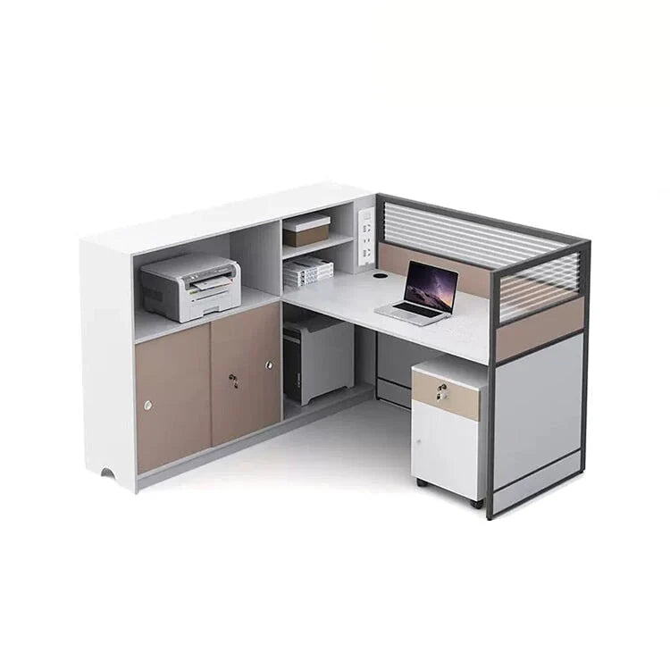 White Desk with Drawers | White L Shaped Desk | Kaguyasu Image secondaire du produit