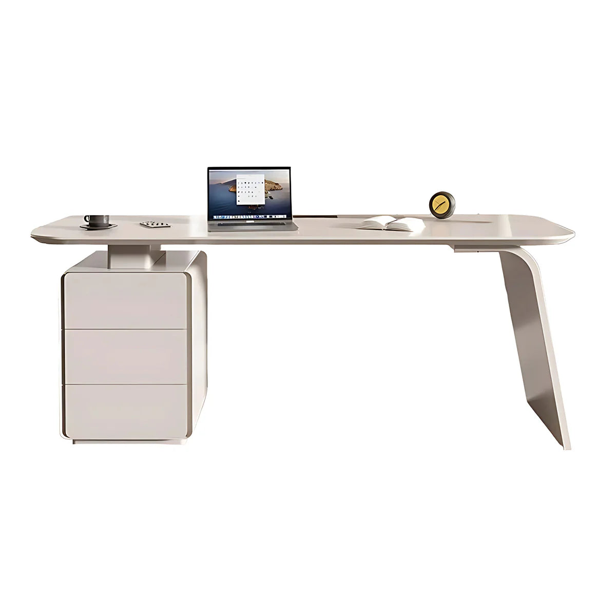 White Office Desk | Corner Desk with Storage | Kaguyasu Image secondaire du produit