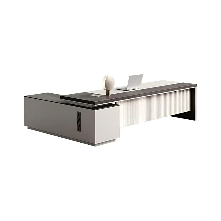 Bureau en bois blanc | Bureau de direction en L Image secondaire du produit
