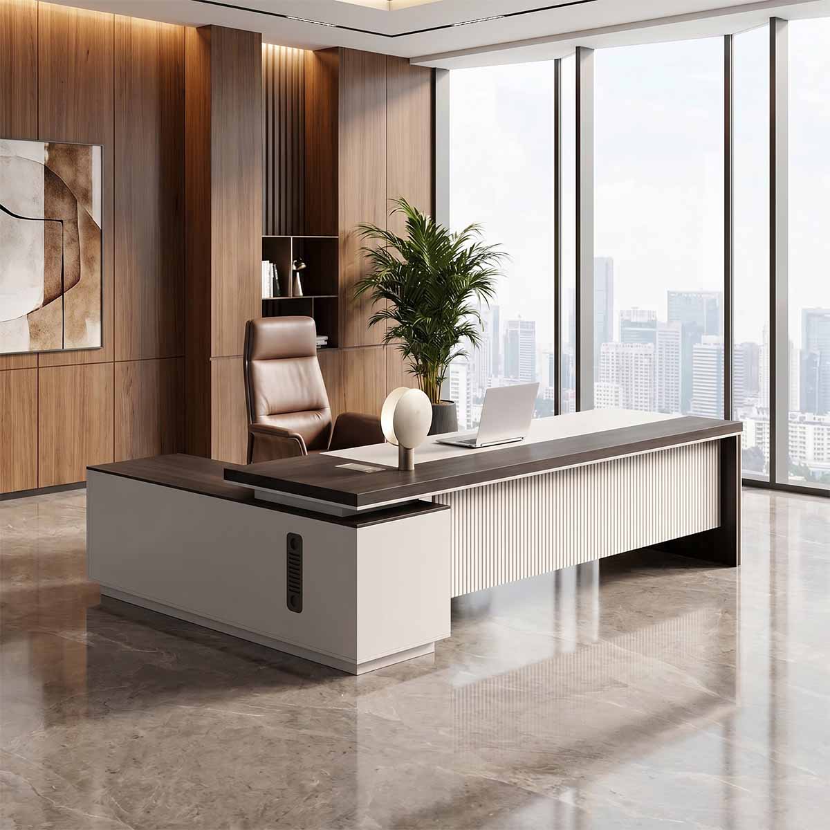 white wood desk l shaped executive desk kaguyasuLBZ 056 main images 3 Image principale du produit